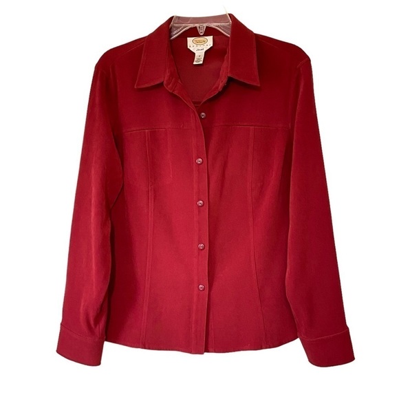 Talbots Shacket Long Sleeve Button Down Top Red Sz MP - Picture 1 of 8